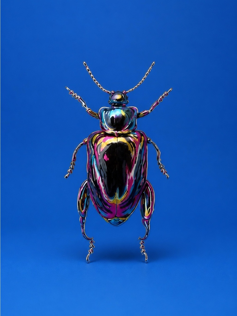 Original Colorful Beetle Canvas Art - Blue, Pink & Black